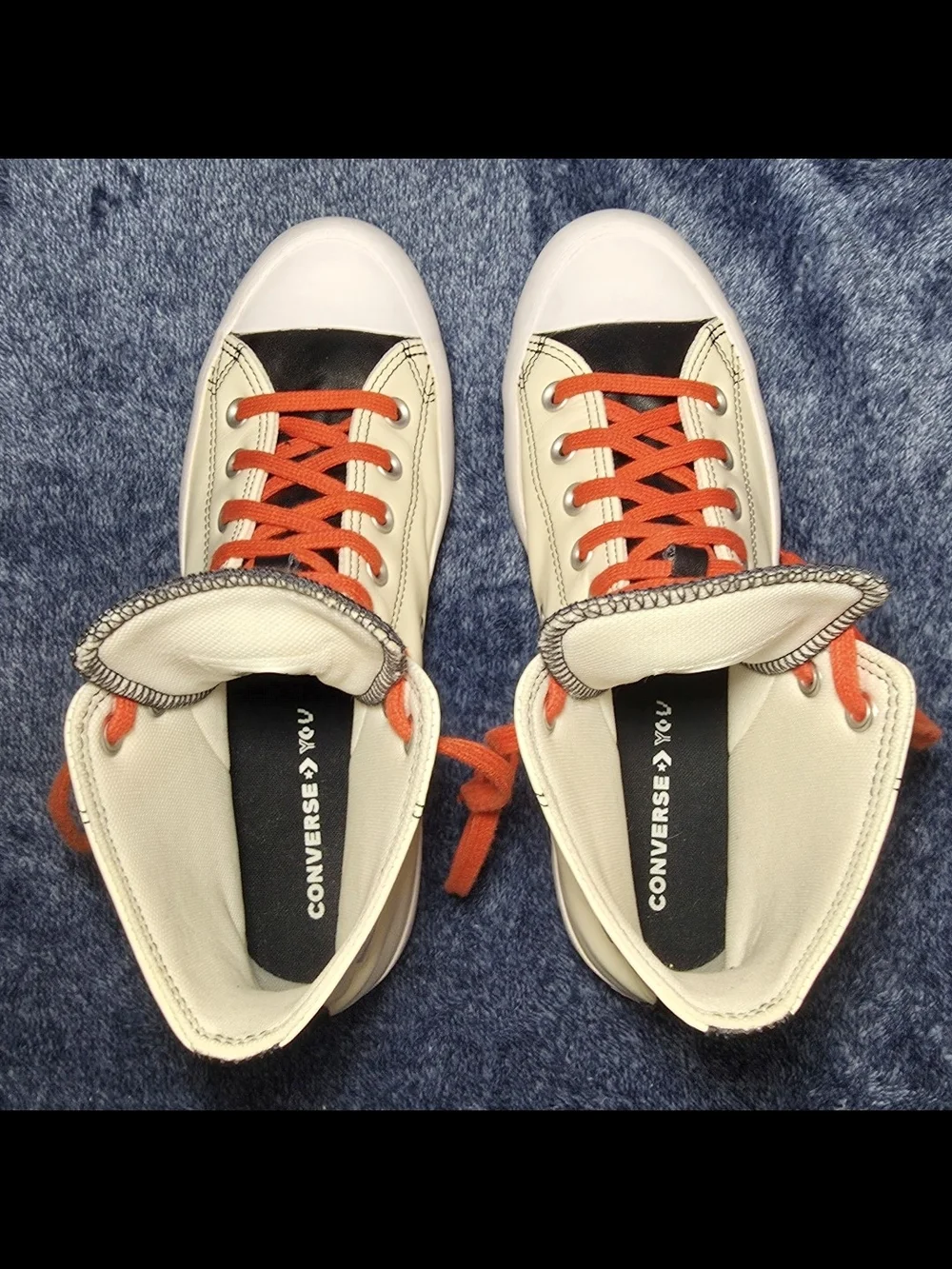 Converse Leather Lugged Winter High-Top Sneakers in Cream with Orange Laces - Picture 5 of 7